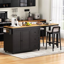 74.8" Kitchen Island with Extendable Dining Table, Kitchen Storage Cart