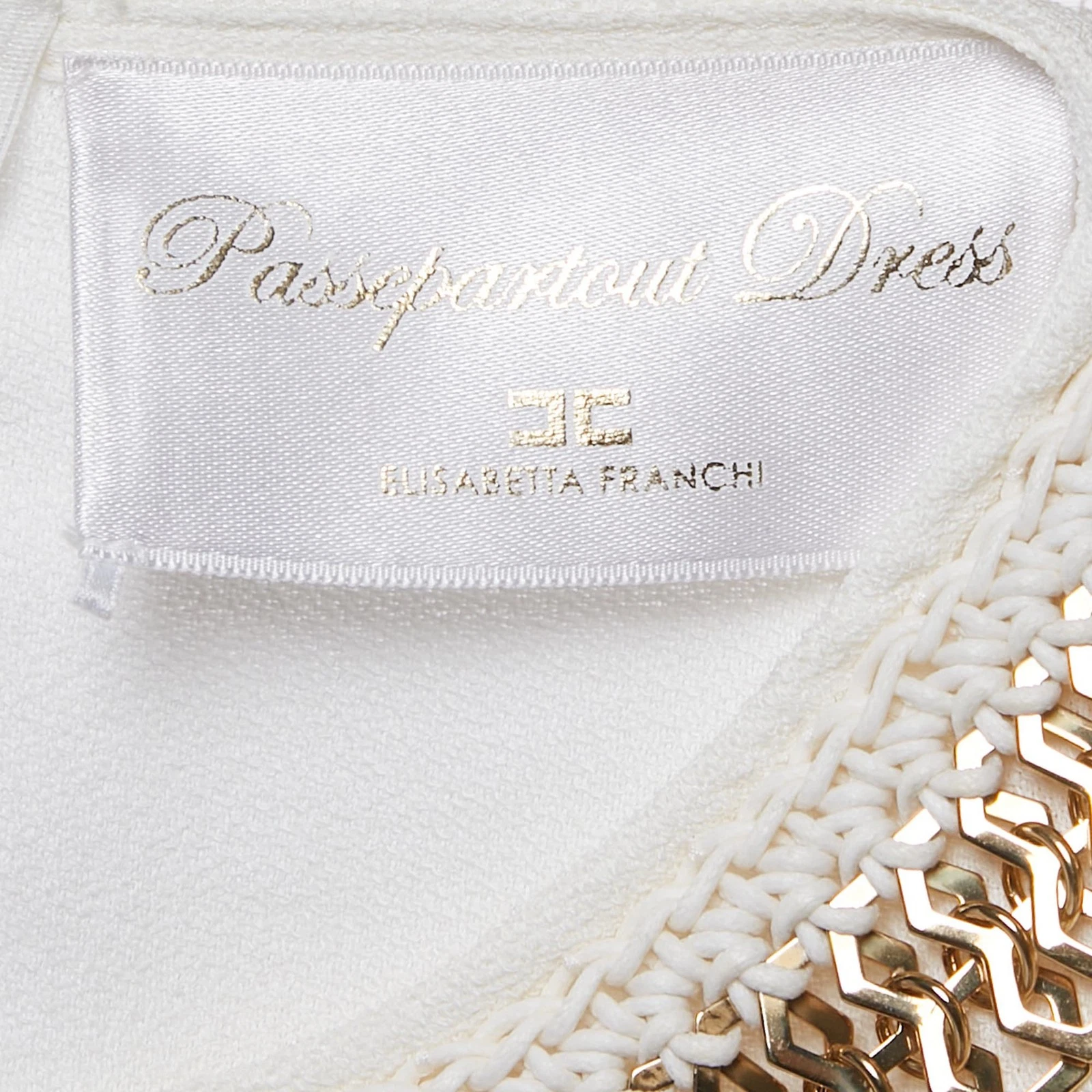 Mini Abito Senza Maniche Elisabetta Franchi Off White Scollo Crepe Impreziosito M