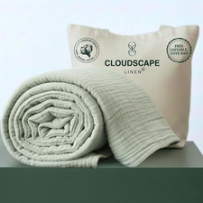 CLOUDSCAPE 4-Layer Cotton Muslin Blanket - Queen Size Sea Foam All Season