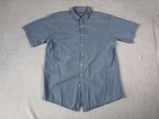 L.L. Bean Seersucker Shirt Men  s LT Blue White Gingham Check S/S