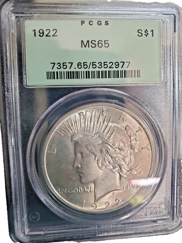 1922 Peace Dollar  MS65 PCGS Old Green Holder  Bright Luster!