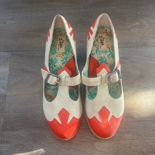 1950s MISS L FIRE PALOMA red/cream Mary Jane Pump Retro Heels Sz 39 US 9 - Image 1