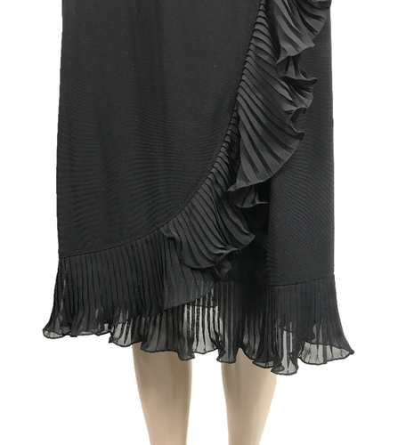 Vestido LIZ JORDON con Volantes Asimétrico Negro Envolvente Hasta la Rodilla Sin Mangas Talla M - Imagen 6 de 11