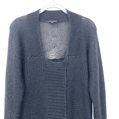 Eileen Fisher Sweater Cardigan Size S Black Mohair Wool Long Quite Luxury Boho - Picture 4 of 7