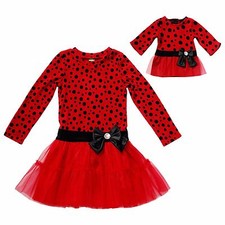 Dollie Me Girl 4-12 and Doll Matching Red Black Fancy Dress Outfit American Girl