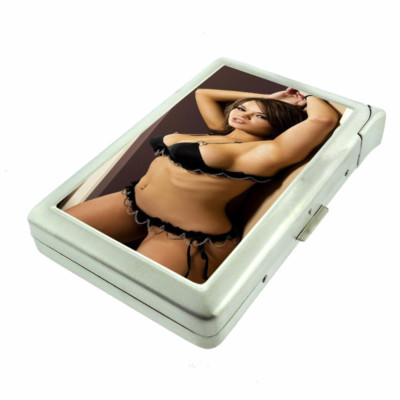 Moroccan Pin Up Girls D14 Cigarette Case with Built in Lighter Metal Wallet 