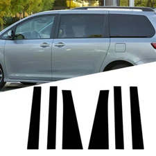 6PCS Gloss Black Pillar Post Door Window Cover Trim For Toyota Sienna 2011-2020