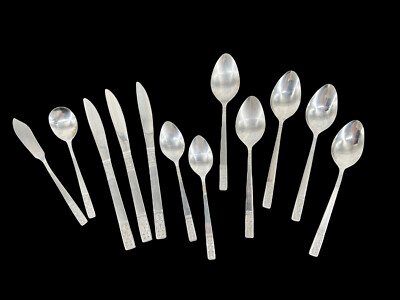 Vtg Customcraft Fleur De Lis Stainless Flatware Lot of 12 Spoons knives Misc