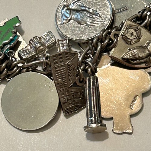 Vtg Sterling Silver 925 Loaded Charm Bracelet Travel Enamel States Christian 7" - Picture 7 of 11