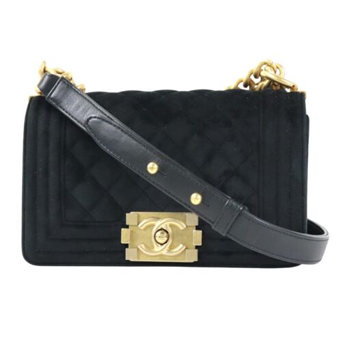 Chanel Boy Black Velvet Shoulder Bag Authentic - Picture 1 of 5
