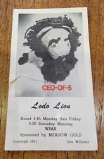 RARE 1951 WIMA Radio Kids Show Mascot Promo Photo Card LODO LION Lima Ohio