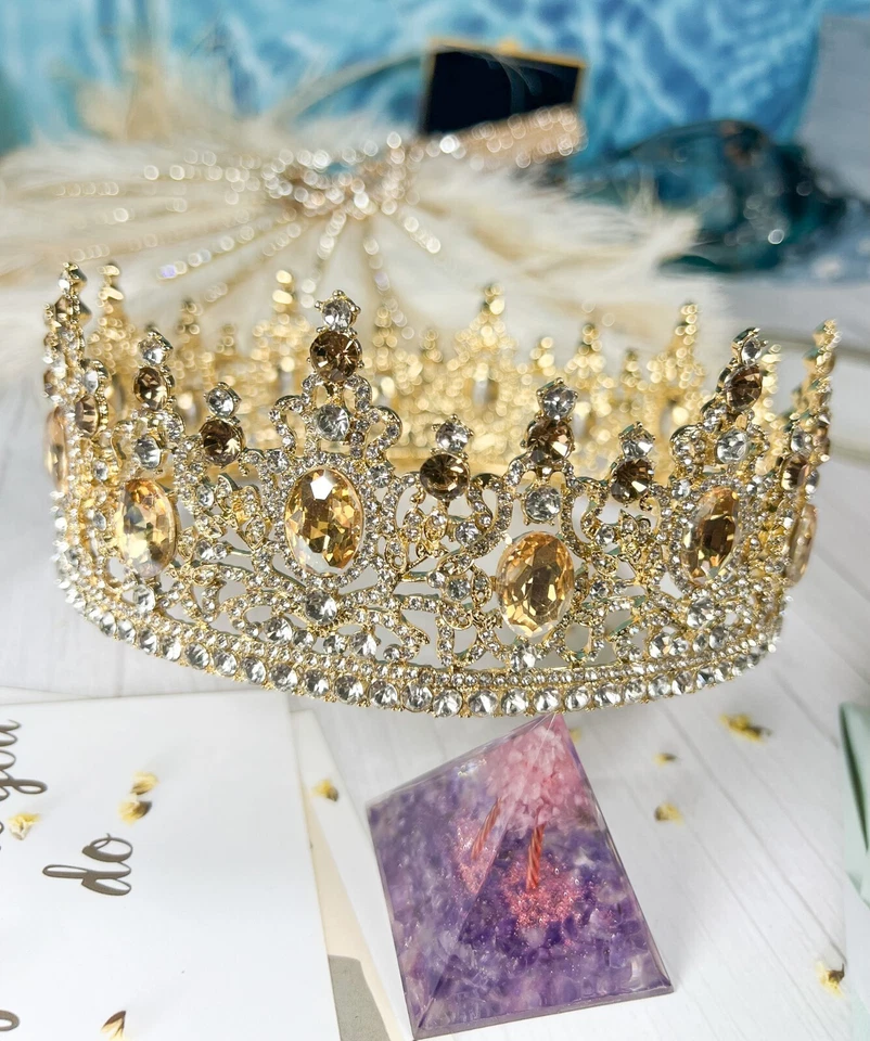 Corona de diamantes de imitación de champán, corona de novia barroca, tocado de boda, corona de fiesta Foto 4 de 4