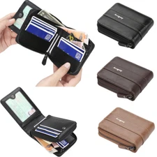 Mens Trifold Wallet PU Leather Zipper ID Credit Card Holder Pocket Money Purse