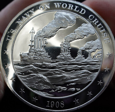 US Navy battleships World Cruise 1908 Great White Fleet 925 Silver