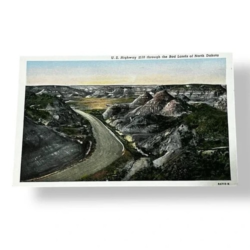 Postcard US Highway 10 Through Badlands North Dakota c1947 Linen Card C493
