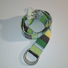 Double D Ring Fashion Belt WOMENS SIZE 7 vtg multicolor greens woven 90s Y2K