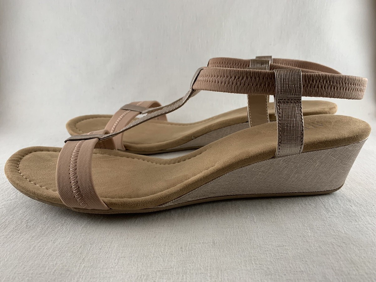 Alfani Women's US 12 Voyage T-Strap Beige Gold Wedge Open Toe