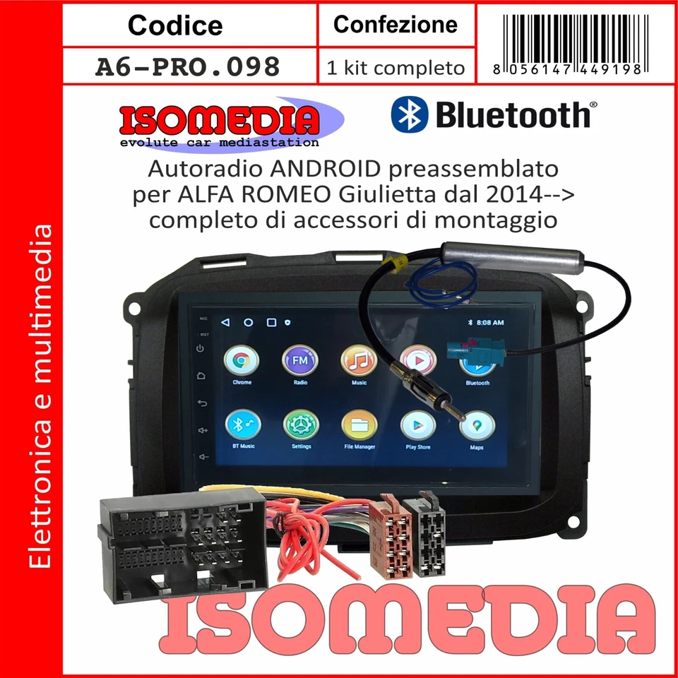 AUTORADIO ANDROID PER ALFA ROMEO GIULIETTA DAL 2014 KIT 4 + 64GB USB - Immagine 3 di 4