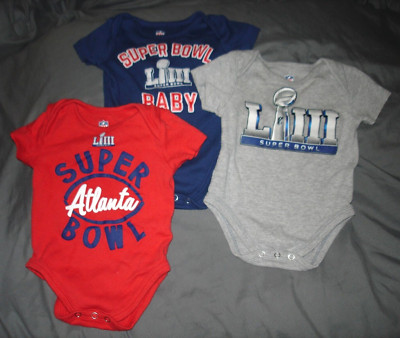 NFL Superbowl LIII Patriots vs Rams Infant Bodysuits Size 3-6 Months (Set of 3)