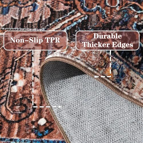  Indoor Entryway 2x3 Vintage Rug - Small Machine Washable 2ft x 3ft Brick Red