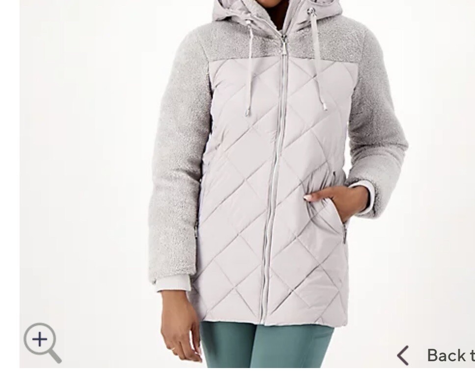 Koolaburra by UGG Women's Sz L Mixed Media Sherpa Quilted Parka Gray