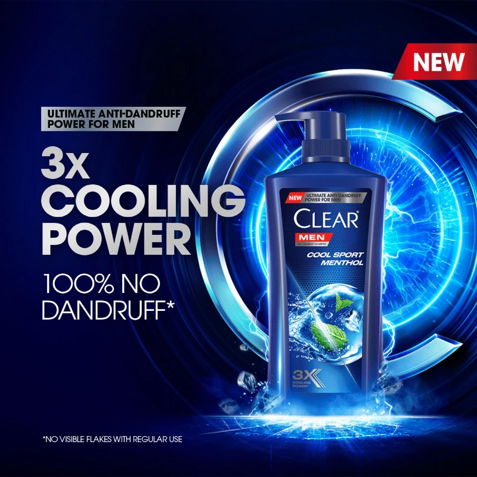 Clear Men Shampoo Anti-Dandruff Cool Sport Menthol 370ml pack of 2 bottles - Image 3 of 4