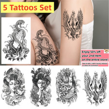 Set of 5 Waterproof Temporary Tattoo Stickers Geisha Hands Wings Buddha Body Art