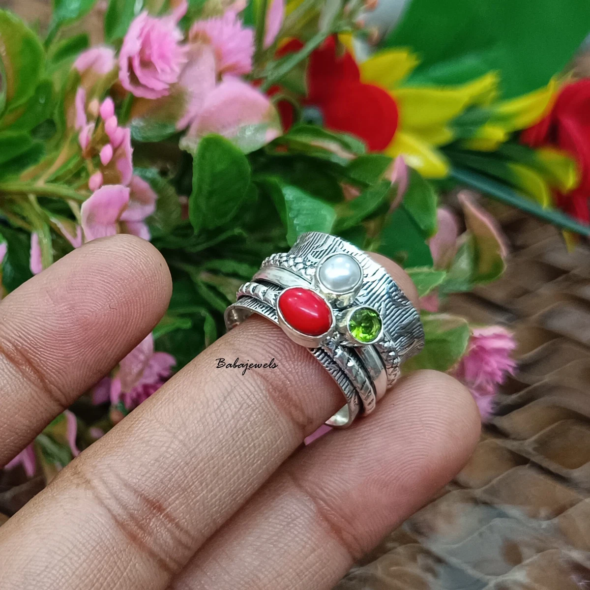 Coral Ring 925 Sterling Silver Ring Spinner Ring Handmade Ring