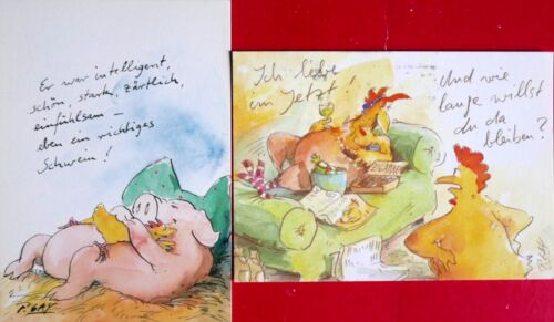 2 Kunstkarten Kinderkarten von Peter Gaymann Cartoon Zeichnung A25-50