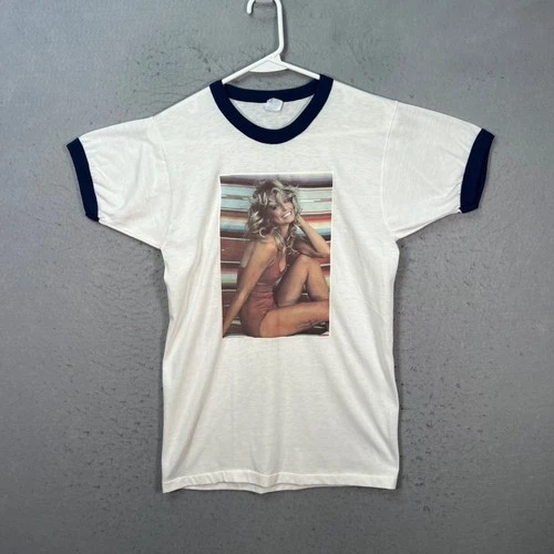Vintage 70s Farrah Fawcett Graphic Ringer T Shirt Mens Size Medium