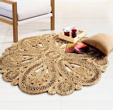 GRUHUM Handwoven Jute Area Rug-5 feet Round- Natural Fiber Boho Soft Braided ...