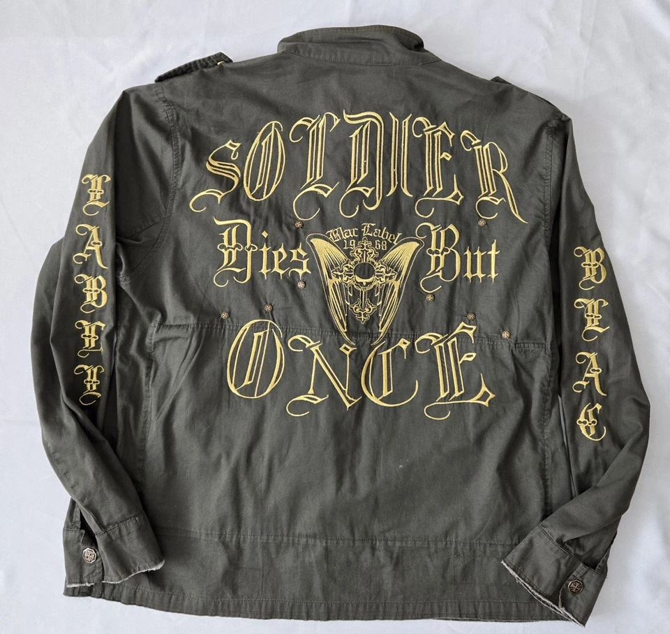 BLAC LABEL Jacket Men's 3XL Green Soldier Dies But Once Raw Hem Cargo Pockets - Image 2 of 4