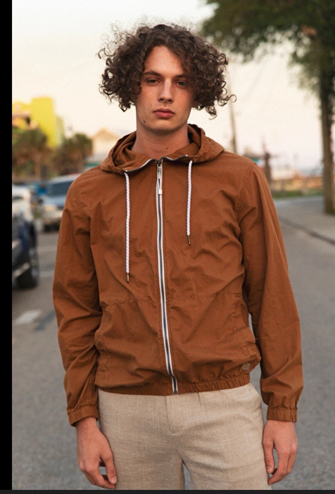 Denim & Flowers Brown Zipper Hoodie Jacket Small Lightweight Casual Cotti