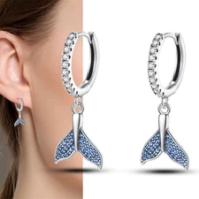 KUNSIR 925 Sterling Silver Mermaid Tail Drop Earrings For Women Jewelry Gifts