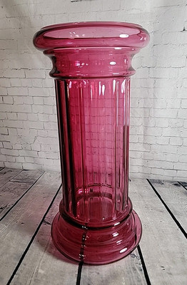 VINTAGE  PILGRIM ART GLASS CRANBERRY GLASS, 15'' COLUMN/ PILLAR VASE