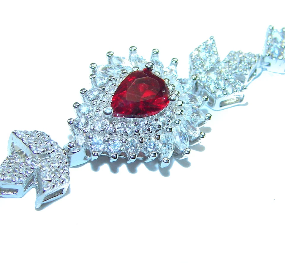 5.5ct Ruby 925 Sterling Silver Handcrafted Red Gemstone Vintage Bracelet - Image 2 of 4