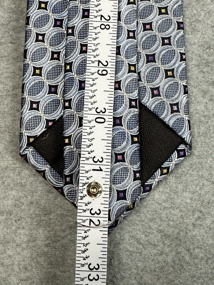 Corbata geométrica de seda Bruno Piattelli extra larga azul claro 100 % seda hecha en EE. UU. Foto 4 de 4