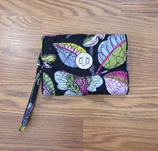 Vera Bradley Turn-Lock Wallet Wristlet Black With Multicolor Flowers EUC