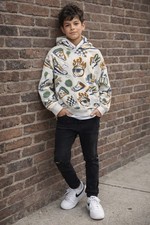 Zara Boys Pullover Hoodie Graphic Print White Multicolor Cotton 11-12 Years