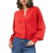 French Connection NWT Neya Fuzzy Soft Fiery Red Cardigan Size Small