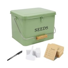 Seed Storage, Metal Seed Box with Safety Lock Handle, 3 Dividers Seed