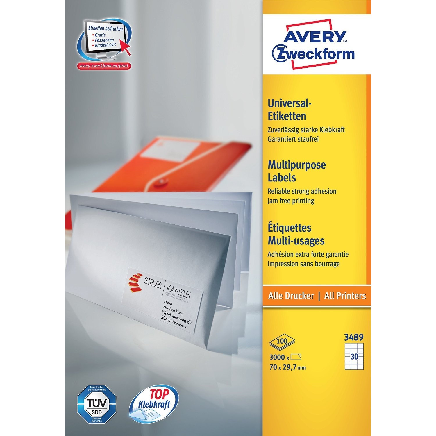 Etiquettes universelles 70 x 29,7 mm Avery Zweckform autocollantes pour adressage blanc