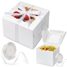 25PCS 6x6x5 Inches White Bakery Boxes with Window Bulk Cardboard Pastry Boxes...