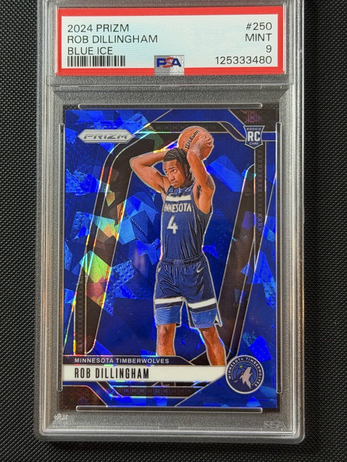 🔥2024 Panini Prizm Rob Dillingham Blue Ice Prizm Rookie Card RC /125 PSA 9 #250