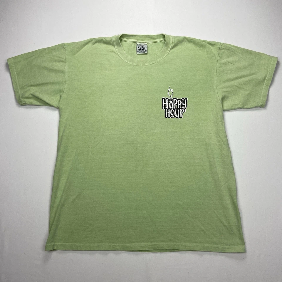 Camiseta vintage auténtica pigmento Happy Hour para hombre M sin relojes playa Foto 2 de 4