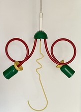 Luminaire lustre suspension vintage rouge vert jaune style Memphis circa 1980