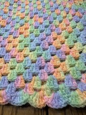 Crochet Throw Baby Blanket Pastel Yellow Pink Green Orange Cozy 40X38-Handmade