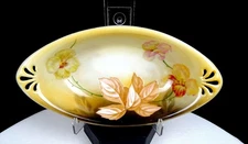 RS Germany Porcelain Floral Pattern Pierced Handle 8 1/4" Pickle Dish 1912-1945