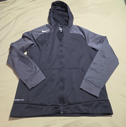 Nike Therma FIT Full Zip Hoodie Jacket Mens Large Gray Black Athletic Workout
