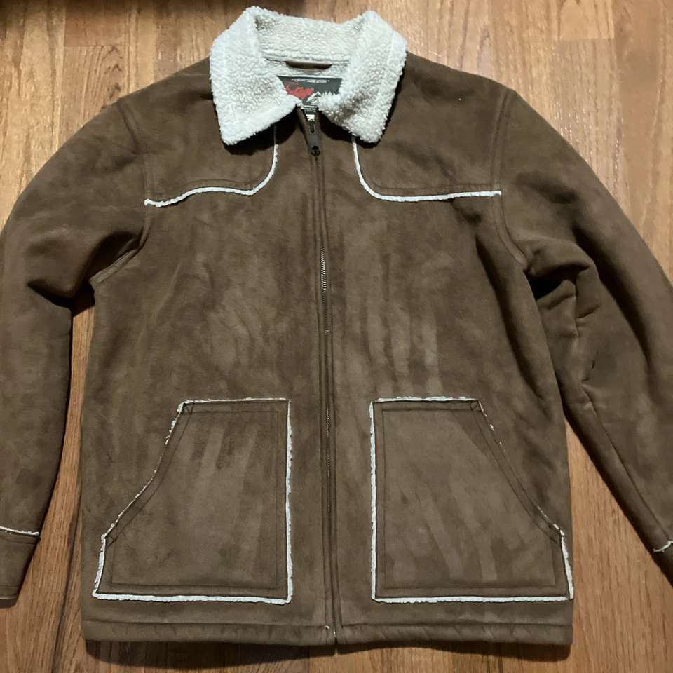 Vintage Old Navy Men's Large Jacket Faux Suede Sherpa Lined Trucker Chore Barn  - Image 2 of 4